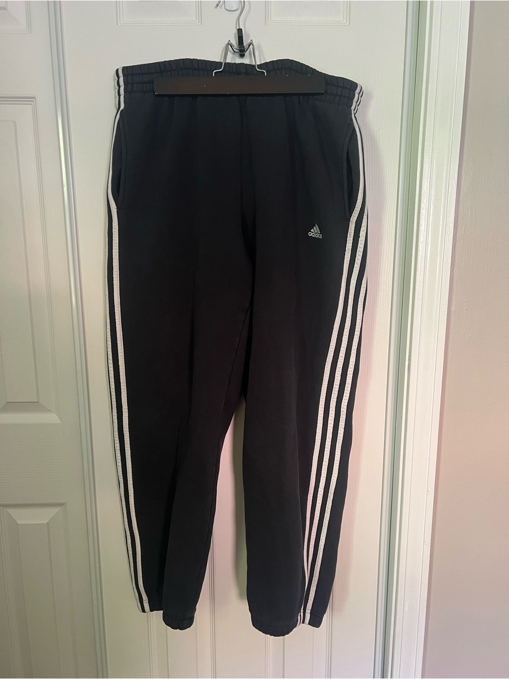 adidas Black Sweatpants with White Triple Stripes Loose Cuffs